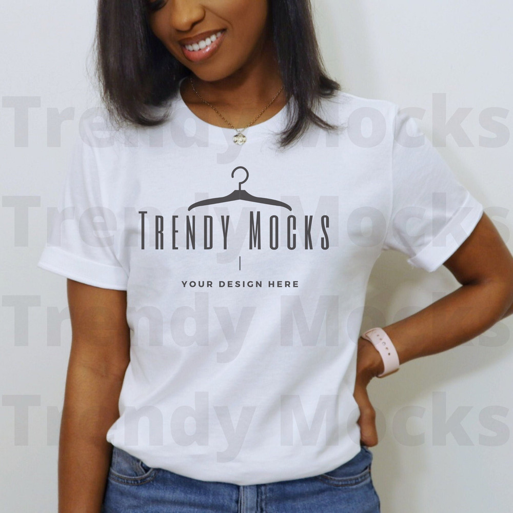 Black Model Mockup Bella Canvas White Shirt Bella Canvas 3001 White Unisex Shirt Mockup Model Tshirt Mockup African American tshirt model - 1.jpg