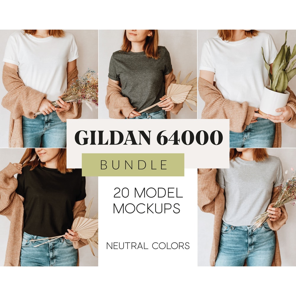 Gildan 64000 Mockup Bundle, Boho Gildan T-shirts Model Mockup, Gildan 64000 Basics Bundle - 1.jpg