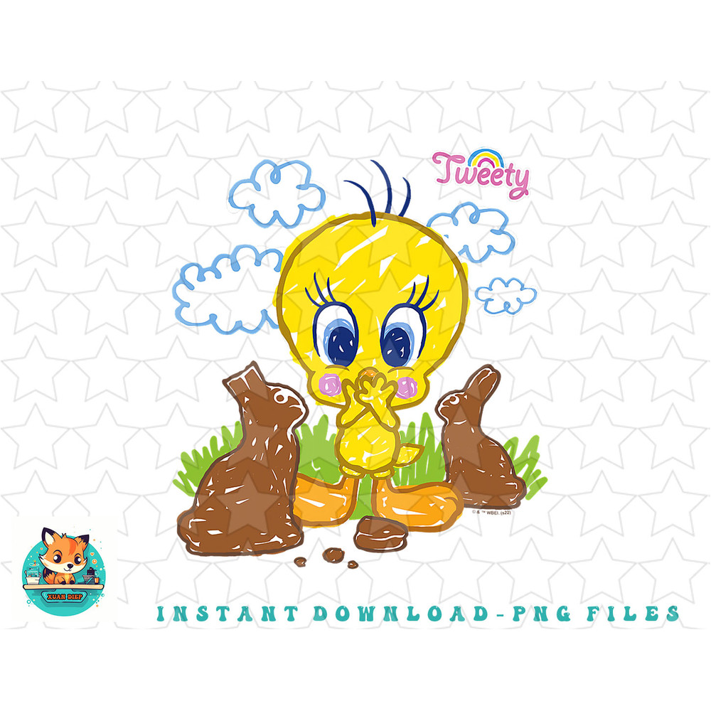 Looney Tunes Tweety Chocolate Easter Bunny Crayon Doodle png, sublimation, digital download.jpg