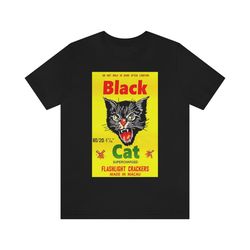 retro, vintage black cat firecracker unisex jersey short sleeve tee