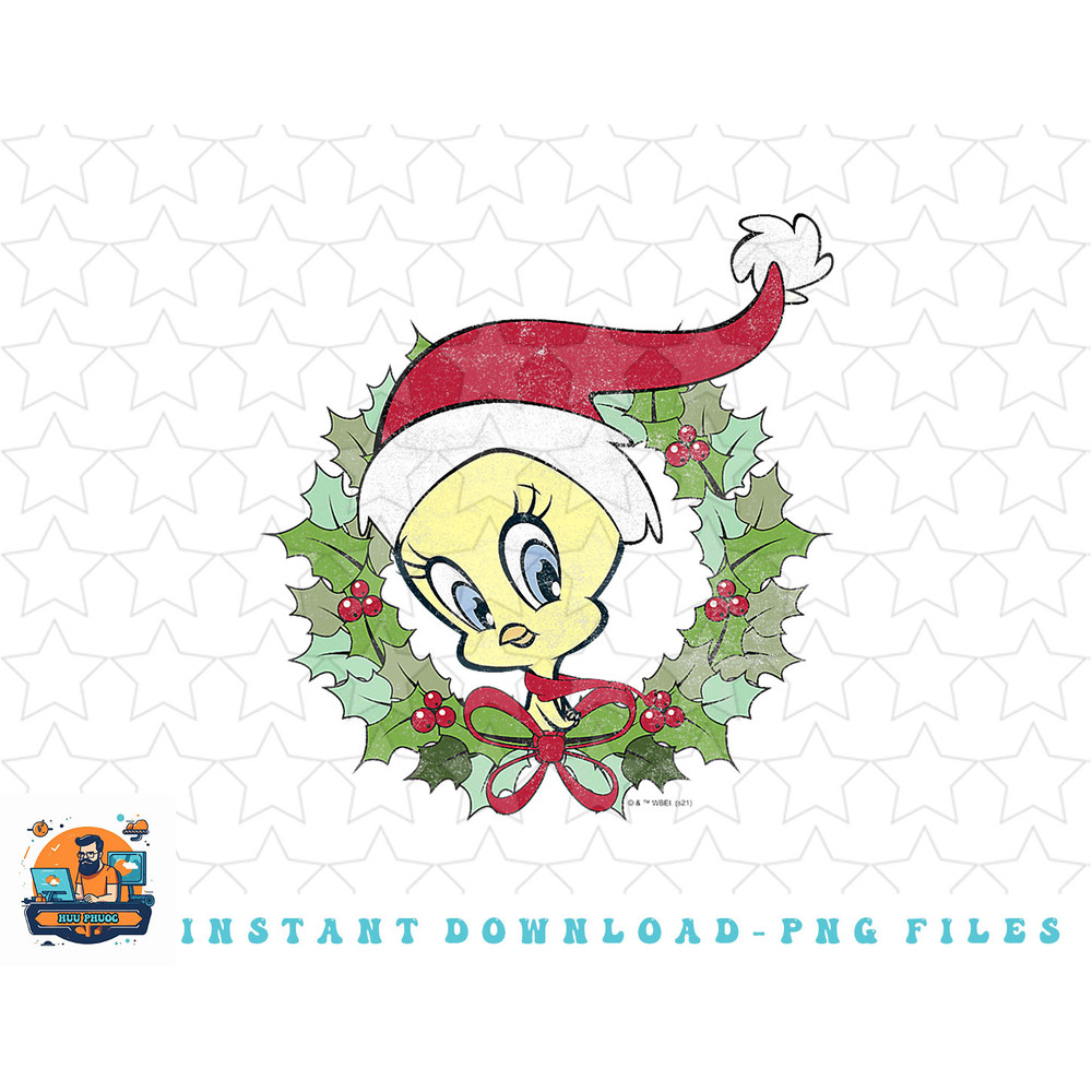 Looney Tunes Tweety Bird Christmas Wreath Santa Hat png, sublimation, digital download.jpg