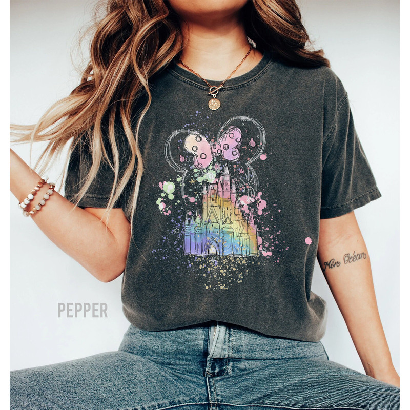 Disney Minnie Castle Comfort Colors Shirt, Disney Watercolor Castle Shirt, Disney Vacation Shirt, Family Trip Shirt, Colorful T-shirt - 2.jpg