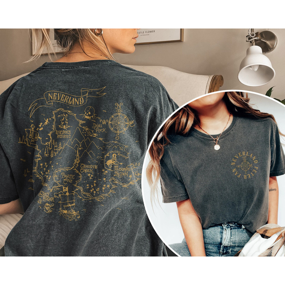 Disney Peter Pan Never Land Map Graphic Shirt, Peter Pan Shirt, Disney Trip Tee, Never Grow Up, Captain Hook shirt, Disneyland Vacation Gift - 1.jpg