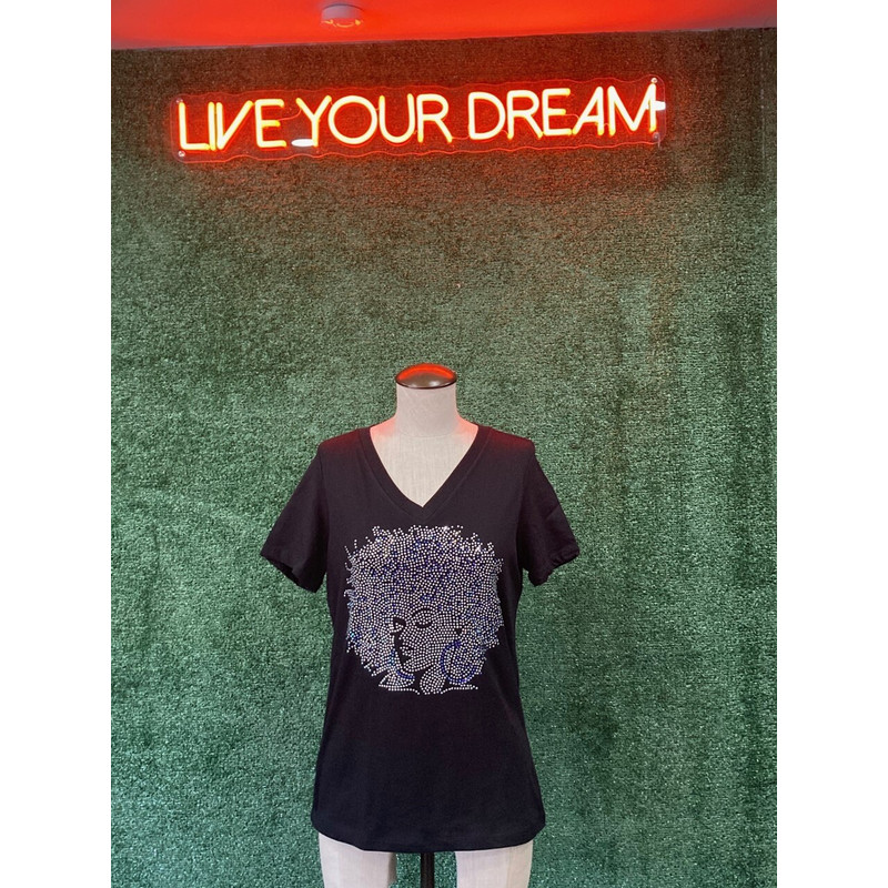 Afro lady Blue AB rhinestone shirt, rhinestone shirts, Bling shirt, Black History Month, black woman tshirt, bling tee - 4.jpg