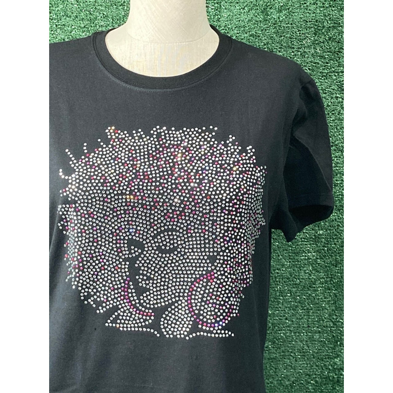 Afro lady Pink AB rhinestone shirt, rhinestone shirts, Bling shirt, Black History Month, black woman tshirt, bling tee - 1.jpg