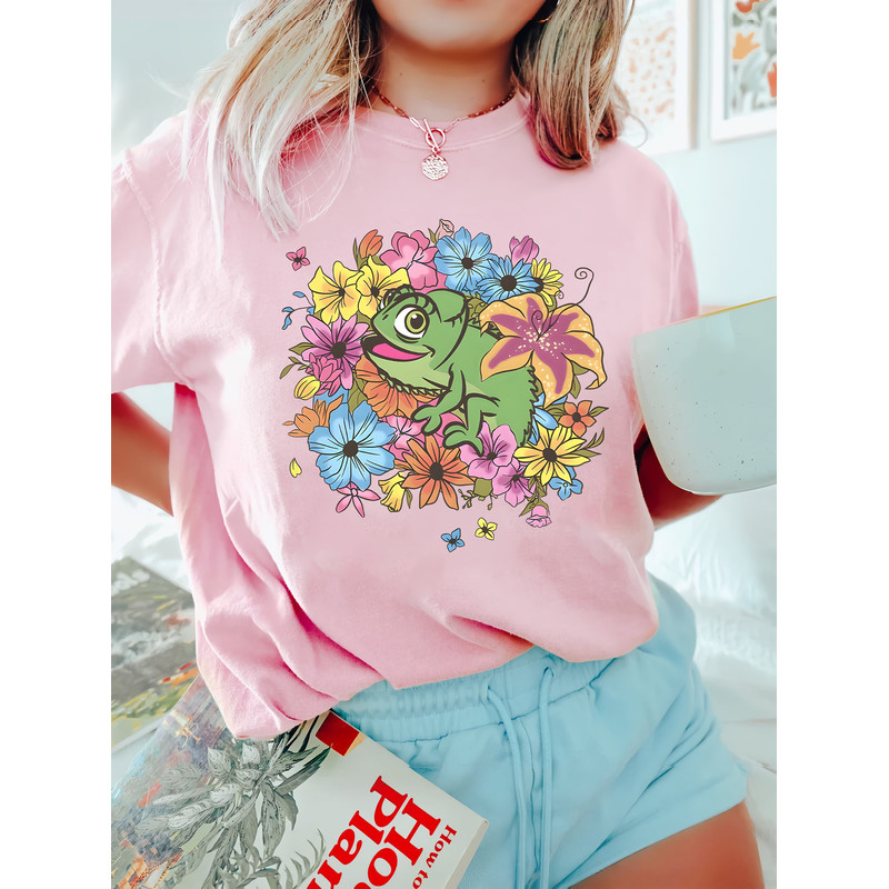 Disney Retro Tangled Rapunzel Pascal Floral Comfort Color Shirt, Rapunzel Flynn Rider, Disney Rapunzel Princess Tee, Disneyland Trip Girl - 1.jpg