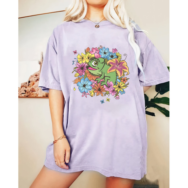 Disney Retro Tangled Rapunzel Pascal Floral Comfort Color Shirt, Rapunzel Flynn Rider, Disney Rapunzel Princess Tee, Disneyland Trip Girl - 2.jpg