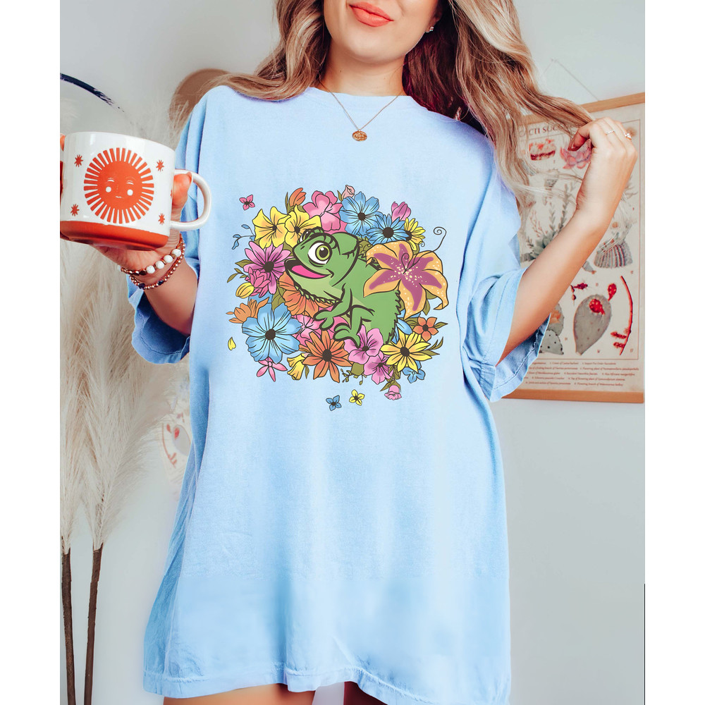 Disney Retro Tangled Rapunzel Pascal Floral Comfort Color Shirt, Rapunzel Flynn Rider, Disney Rapunzel Princess Tee, Disneyland Trip Girl - 4.jpg