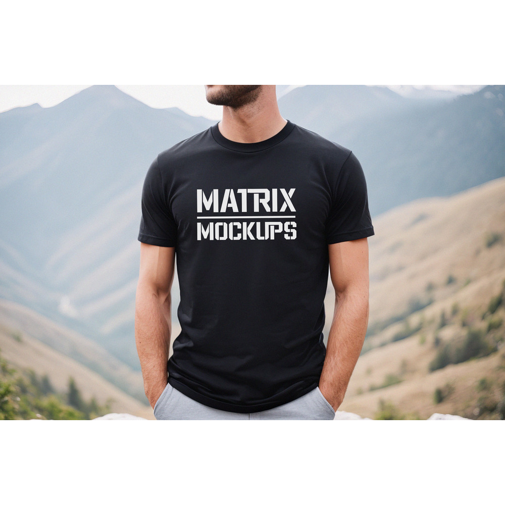 Black Bella Canvas 3001 Mockup, T-Shirt Mockup, Male t-shirt Mockup, Model Mockup, Nature, Mountains, Woods, Black Tshirt mock, 3001 Mock - 1.jpg