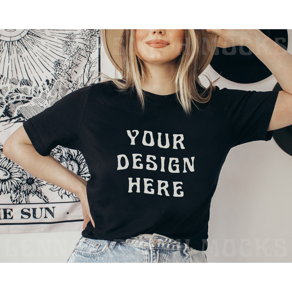 Black Bella Canvas 3001 Tshirt Mockup, Bella Canvas Shirt, Tee Mockup, Model Mockup, T-Shirt Mockup, Tshirt mock, Bella Canvas mock, shirt - 1.jpg