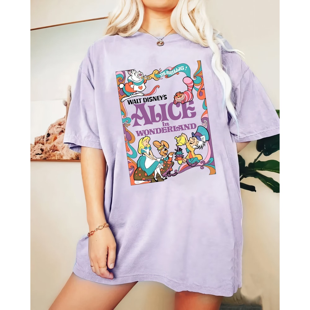 Retro Alice in Wonderland Comfort Color Shirt, Alice Cheshire Cat Mad Hatter March Hare White Rabbit Tee, Disney Family Trip 2023 T-Shirt - 1.jpg