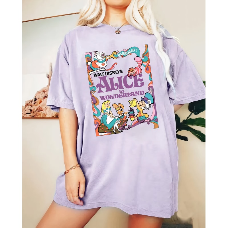 Retro Alice in Wonderland Comfort Color Shirt, Alice Cheshire Cat Mad Hatter March Hare White Rabbit Tee, Disney Family Trip 2023 T-Shirt - 1.jpg
