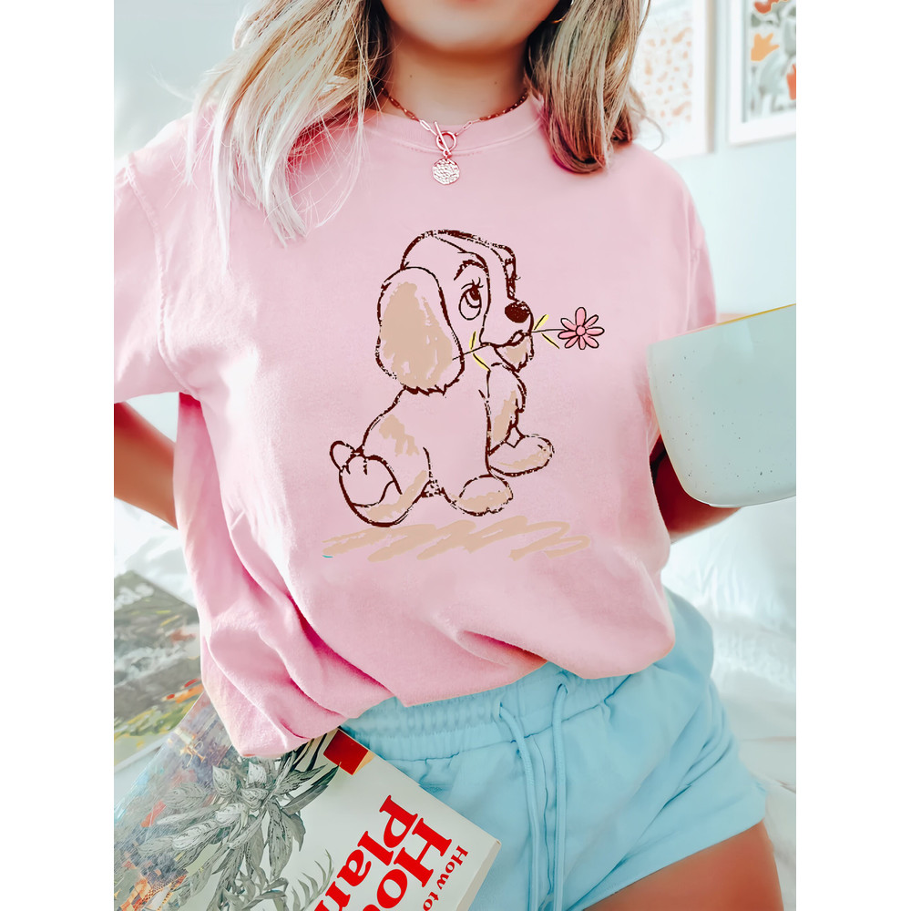 Retro Disney Lady and the Tramp Lady Puppy Sketch Comfort Color Shirt, puppy sketch Shirt, Animal Kingdom Tee, Disneyland Family Trip 2023 - 2.jpg