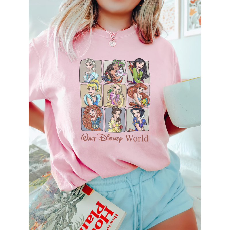 Retro Disney Princess Character Comfort Colors Shirt, Funny Disney Princess T-Shirt, Magic Kingdom Tee, Disneyland Family Trip 2023 Shirt - 4.jpg