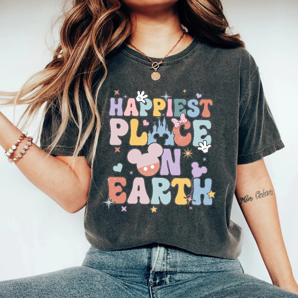 Disney Happiest Place On Earth Comfort Colors® Shirt, Colorful Vacay Shirt, Disney Vacation Shirt, Disneyworld Shirt, Disney Family Shirt - 2.jpg
