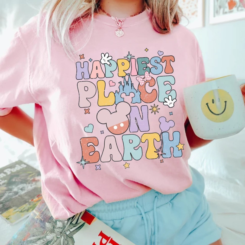 Disney Happiest Place On Earth Comfort Colors® Shirt, Colorful Vacay Shirt, Disney Vacation Shirt, Disneyworld Shirt, Disney Family Shirt - 4.jpg