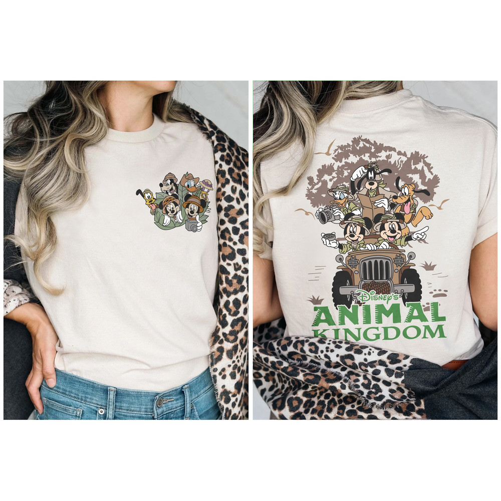 Two-sided Vintage Disney Animal Kingdom Comfort Colors Shirt, Disney Family Trip Shirt, Safari 2023,Retro Mickey and Friends Safari Matching - 1.jpg