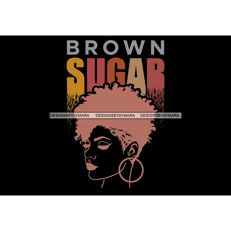 Brown Sugar Afro Woman Face Melanin Portrait Mohawk Hairstyle Hoops Earrings SVG PNG JPG Vector Clipart Cricut Silhouette Cut Cutting Print - 1.jpg