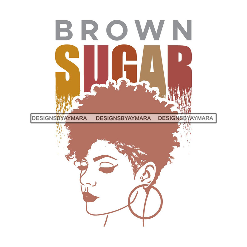 Brown Sugar Afro Woman Face Melanin Portrait Mohawk Hairstyle Hoops Earrings SVG PNG JPG Vector Clipart Cricut Silhouette Cut Cutting Print - 2.jpg