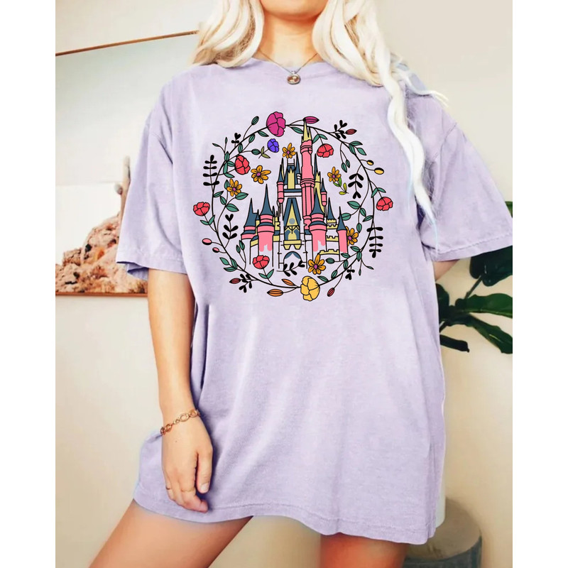 Magic Kingdom Castle Comfort Colors® Shirt, Floral Disney Shirt, Disey Trip Shirt, Princess Castle, Disneyworld Shirt, Disney Family Shirt - 3.jpg