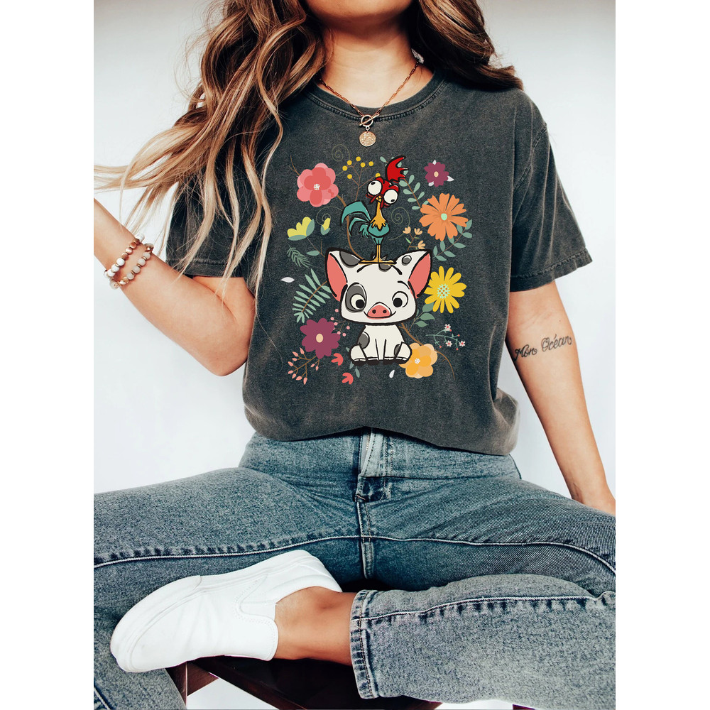 Vintage Disney Moana 70s Style Floral Pua And Hei Hei Comfort Color Shirt, Disney Moana Movie T-shirt, Walt DisneyWorld, Disneyland Trip Tee - 2.jpg