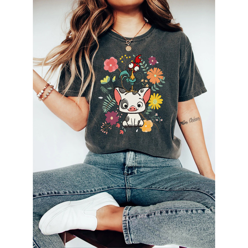 Vintage Disney Moana 70s Style Floral Pua And Hei Hei Comfort Color Shirt, Disney Moana Movie T-shirt, Walt DisneyWorld, Disneyland Trip Tee - 2.jpg