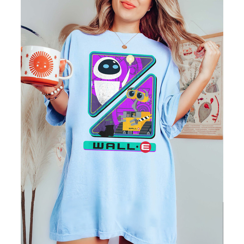 Vintage Disney Pixar Wall-E Triangles And Eve Comfort Color Shirt, Disney Eve and Wall - E Unisex T-Shirt, Disneyland Family Trip 2023 Shirt - 1.jpg