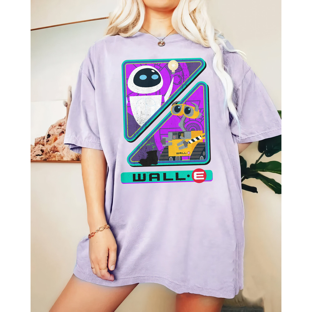 Vintage Disney Pixar Wall-E Triangles And Eve Comfort Color Shirt, Disney Eve and Wall - E Unisex T-Shirt, Disneyland Family Trip 2023 Shirt - 2.jpg