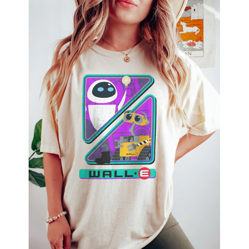 Vintage Disney Pixar Wall-E Triangles And Eve Comfort Color Shirt, Disney Eve and Wall - E Unisex T-Shirt, Disneyland Family Trip 2023 Shirt - 3.jpg