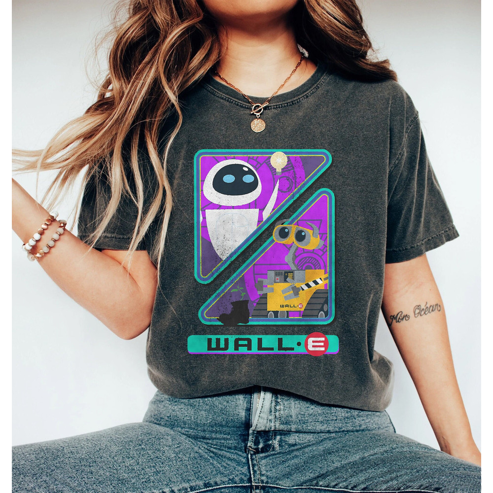 Vintage Disney Pixar Wall-E Triangles And Eve Comfort Color Shirt, Disney Eve and Wall - E Unisex T-Shirt, Disneyland Family Trip 2023 Shirt - 4.jpg