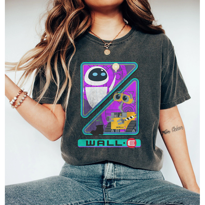 Vintage Disney Pixar Wall-E Triangles And Eve Comfort Color Shirt, Disney Eve and Wall - E Unisex T-Shirt, Disneyland Family Trip 2023 Shirt - 4.jpg