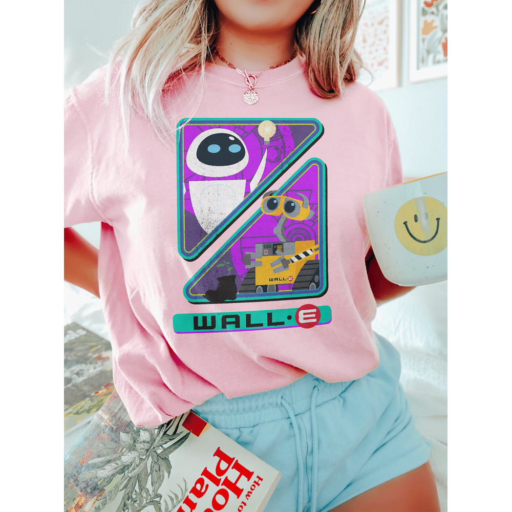 Vintage Disney Pixar Wall-E Triangles And Eve Comfort Color Shirt, Disney Eve and Wall - E Unisex T-Shirt, Disneyland Family Trip 2023 Shirt - 5.jpg