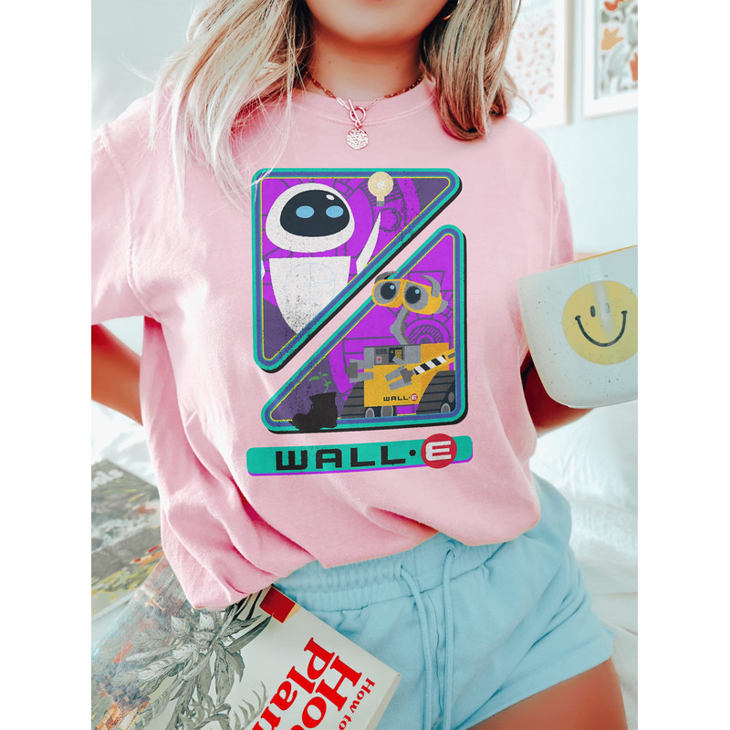 Vintage Disney Pixar Wall-E Triangles And Eve Comfort Color Shirt, Disney Eve and Wall - E Unisex T-Shirt, Disneyland Family Trip 2023 Shirt - 5.jpg