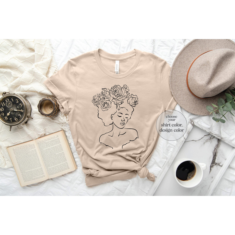 Floral Woman Shirt, Woman Line Art Shirt, Girl Silhouette Shirt, Rose Lover Shirt, Beautiful Black Woman Shirt, Rose Line Art Shirt - 2.jpg