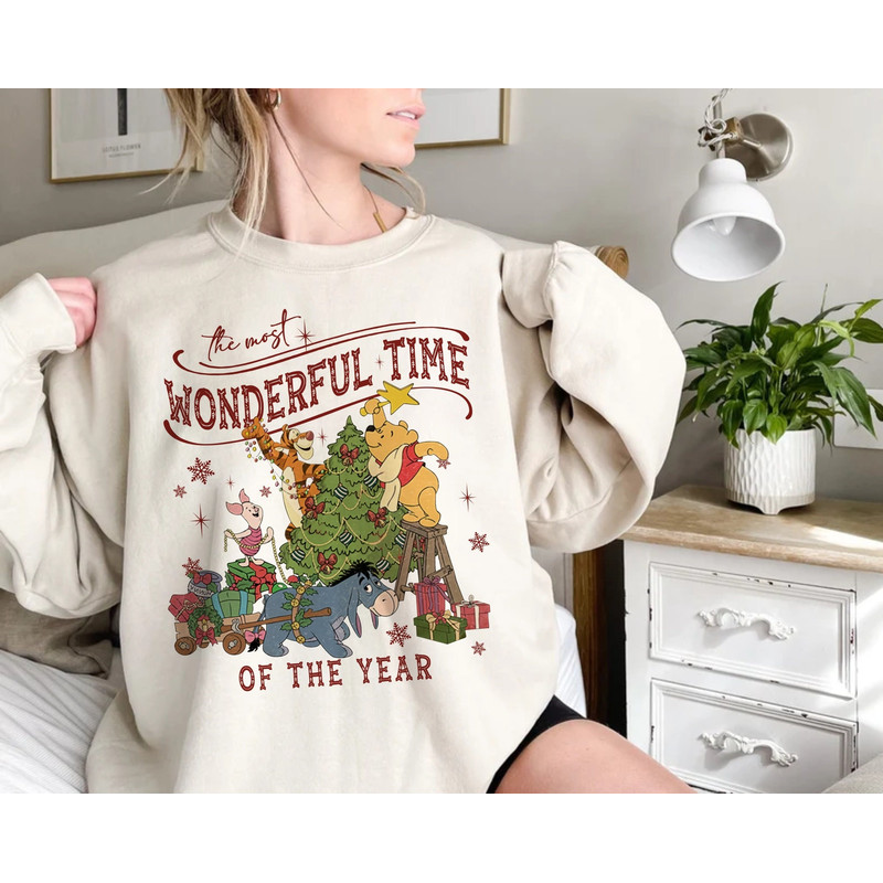 Winnie The Pooh Christmas Tree Sweatshirt, The Most Wonderful Time Of The Year Winnie The Pooh Christmas Lights Sweatshirt, Pooh Sweatshirt - 1.jpg
