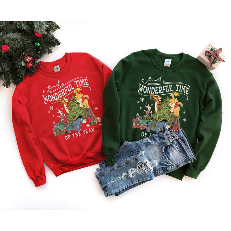 Winnie The Pooh Christmas Tree Sweatshirt, The Most Wonderful Time Of The Year Winnie The Pooh Christmas Lights Sweatshirt, Pooh Sweatshirt - 4.jpg