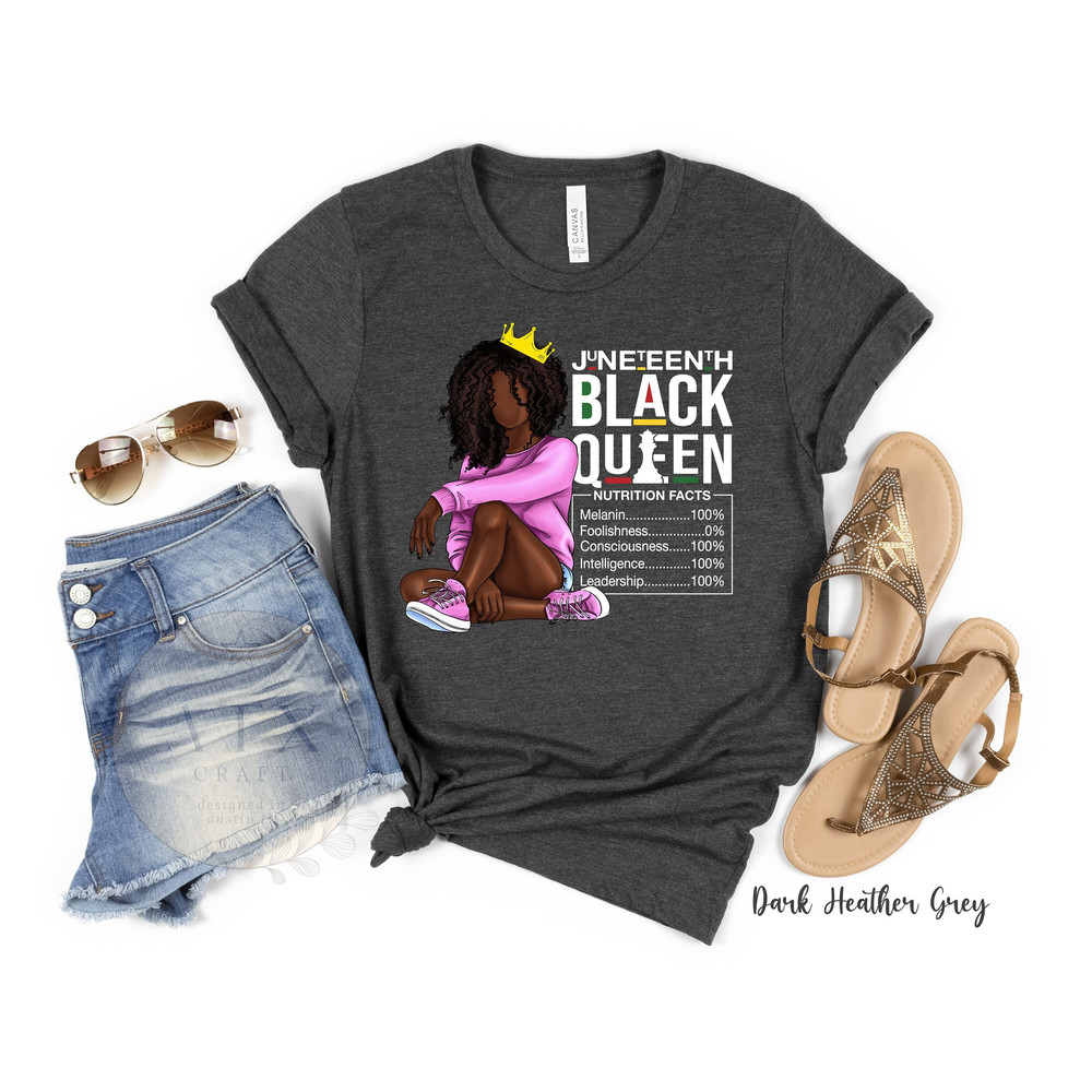 Juneteenth Queen Tee, Women's Juneteenth Shirt, Black Owned Clothing, Black Queen Nutritional Facts, Juneteenth His and Her Couple Shirt - 1.jpg