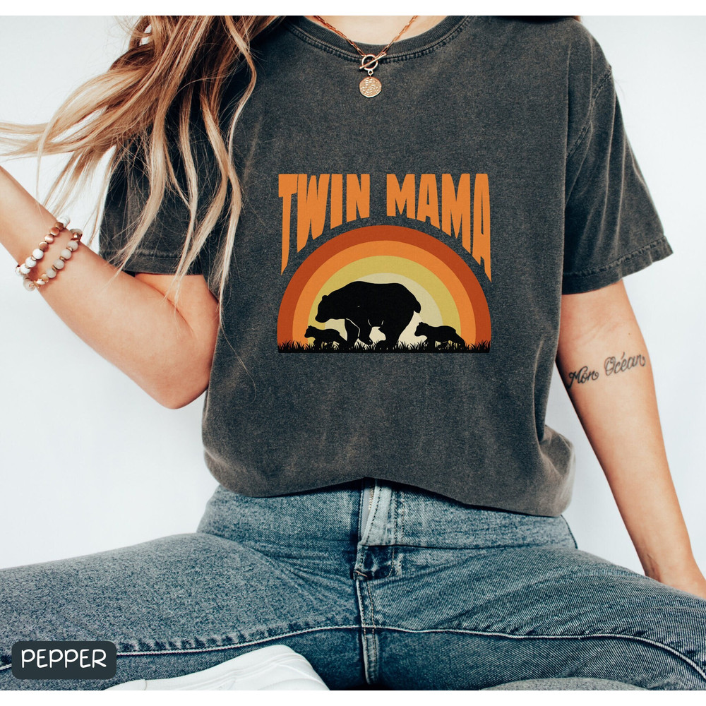 Twin Mama Bear Shirt for Mother's Day Gift, Twin Mom Oversized Tee, Cute Gift for Twin Mama, Twin Announcement Tee - 1.jpg