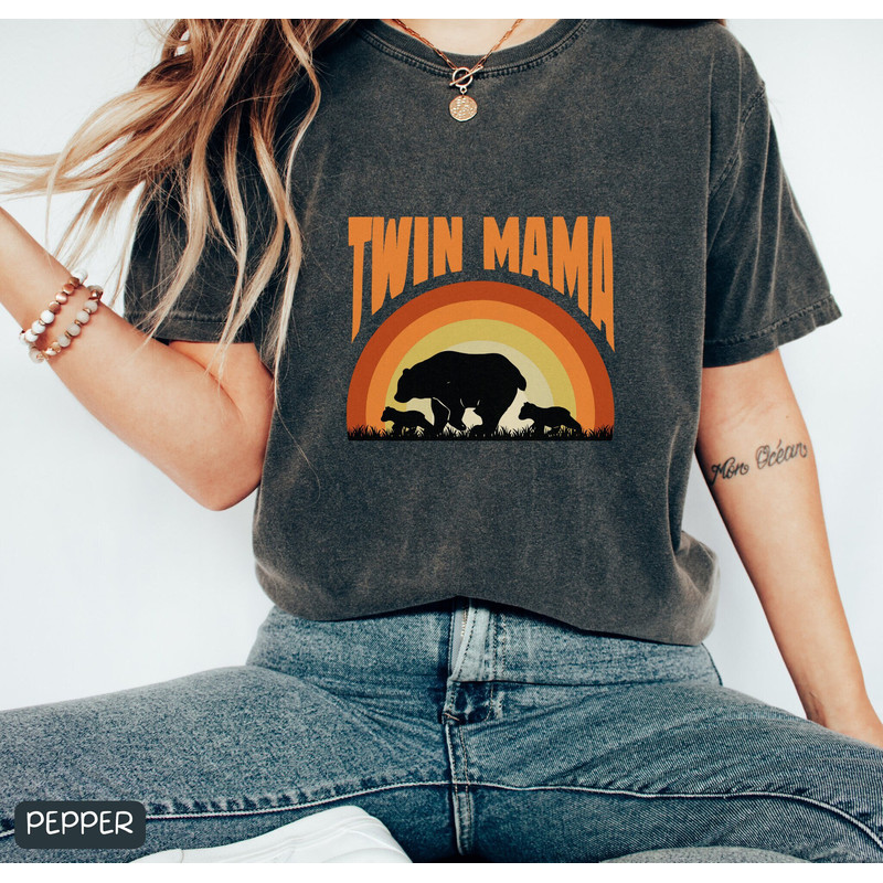 Twin Mama Bear Shirt for Mother's Day Gift, Twin Mom Oversized Tee, Cute Gift for Twin Mama, Twin Announcement Tee - 1.jpg