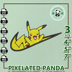nike pikachu embroidery design file, pokemon anime embroidery design, machine embroidery design file, instant download