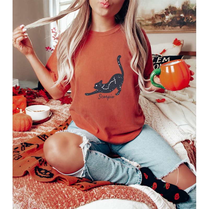 Zodiac Horoscope Cat Mom Shirt, Zodiac Sign Scorpio T Shirt, Astrology Birthday Gift, Gift For Scorpio, Trendy Oversized Tee, Fur Mama - 1.jpg