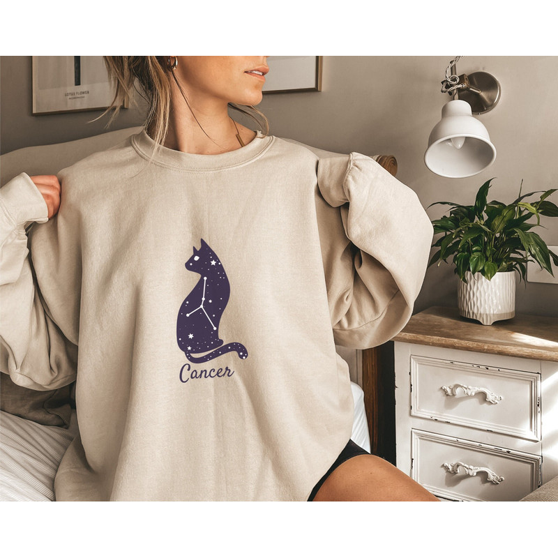 Zodiac Horoscope Cat Mom Sweatshirt, Zodiac Sign Cancer Sweater, Astrology Birthday Gift, Gift For Cancer, Cat Mom Shirt, Fur Mama - 1.jpg