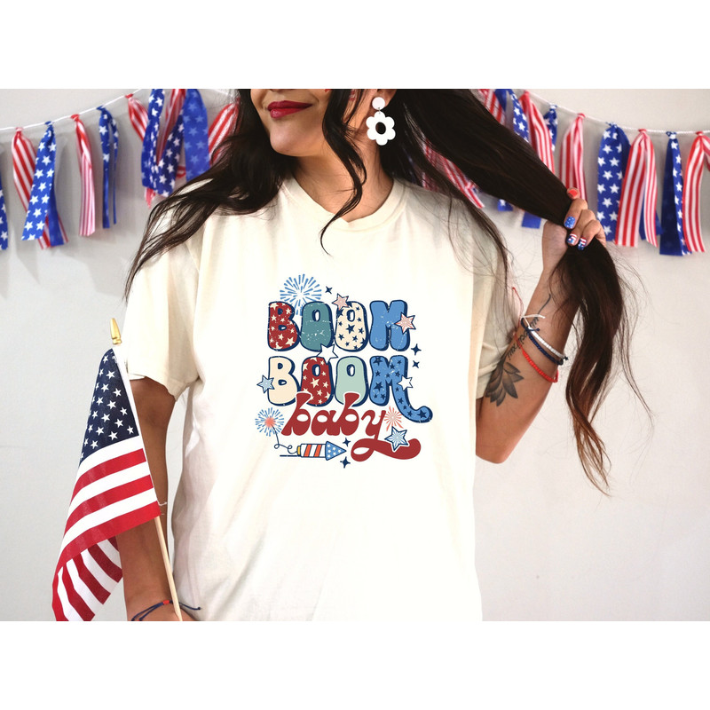 Boom Boom Baby, 4th Of July Fireworks Shirt, Aesthetic 4th Of July Shirt, All American Shirt, Patriotic Gift, Independence Day, USA Flag Tee - 1.jpg