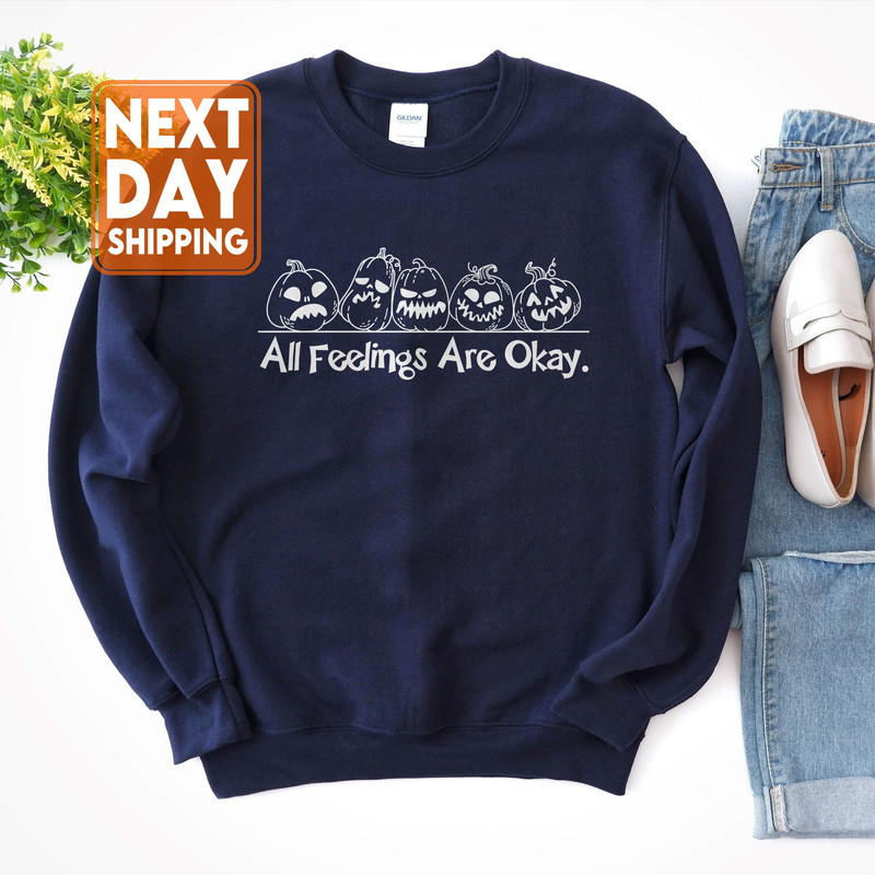 All Feelings Are Okay Pumpkin Sweatshirt, Halloween Crewneck, Funny Hoodie, Smile Face Tshirt - 4.jpg
