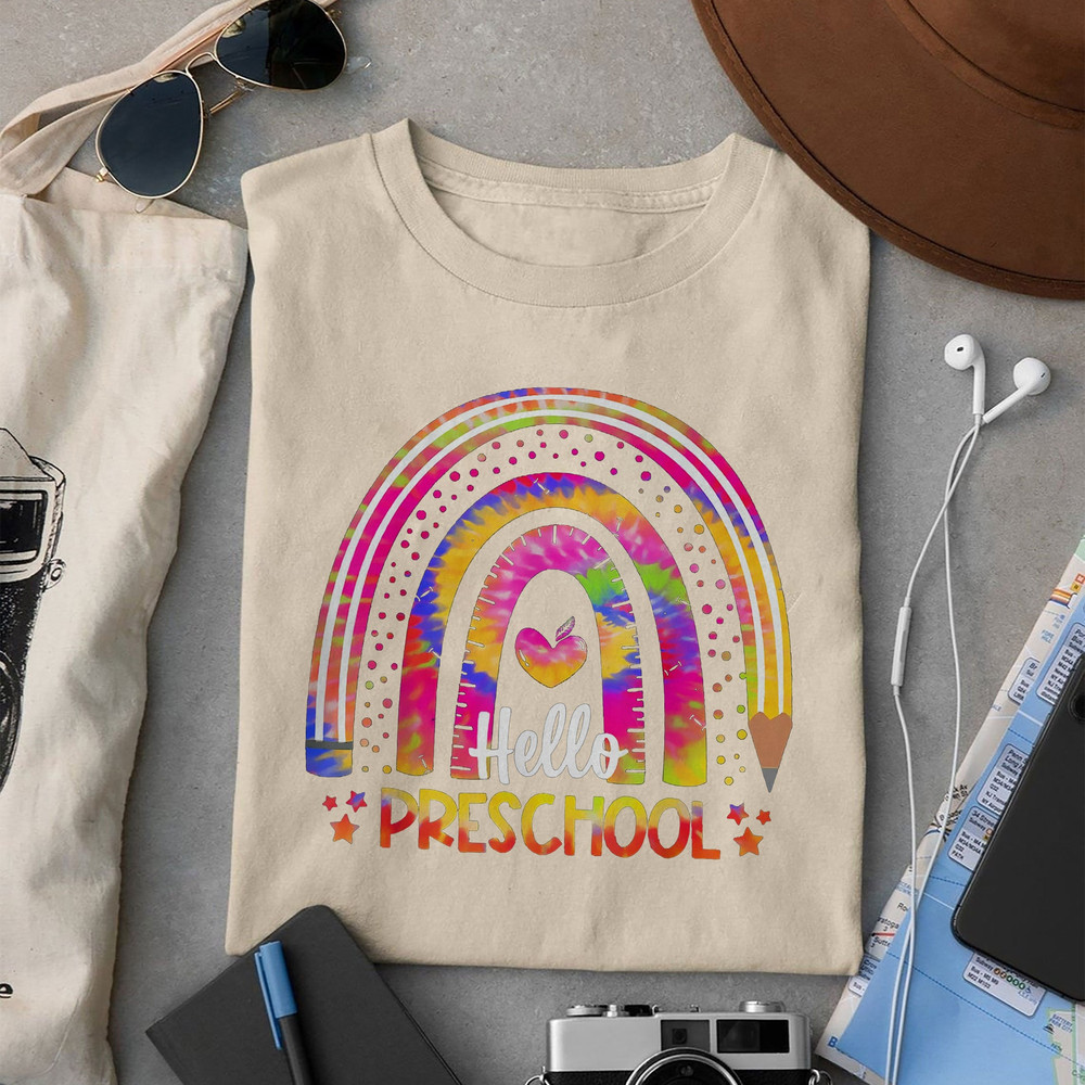 Back To School Rainbow Boho Tie Dye Teacher Hello Preschool T-Shirt - 2.jpg