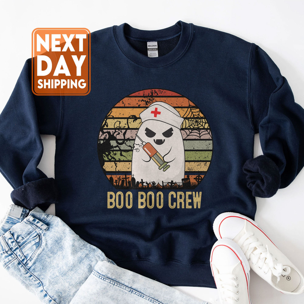 Boo Boo Crew Nurse Shirt Funny Ghost Women Halloween Nurse T-Shirt, Spooky Vibe Sweatshirt, Fall Trendy Hoodie - 3.jpg
