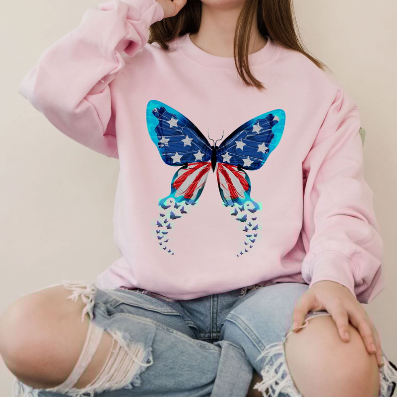 Butterfly USA Flag Cute 4th Of July Funny American Girl Sweatshirt - 5.jpg