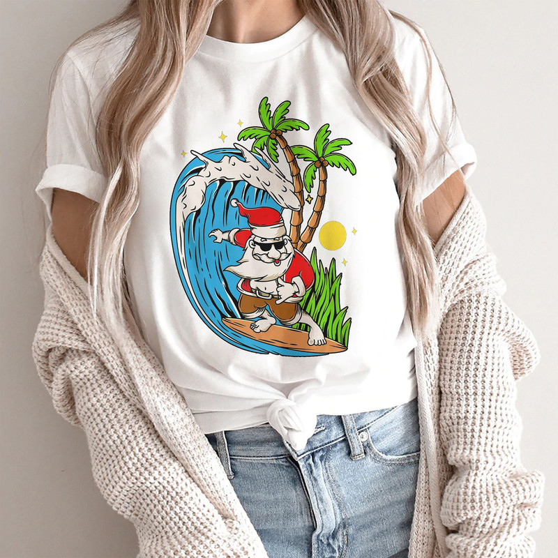 Christmas in July Summer Santa Claus Beach Hawaii Surf T-Shirt - 1.jpg