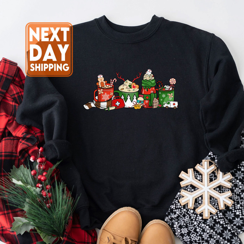 Christmas Latte Coffee Cup Sweatshirt, Nicu Nurse T-shirt, Nurse Shirt Coffee, Christmas Er Nurse Crewneck Hoodie - 1.jpg