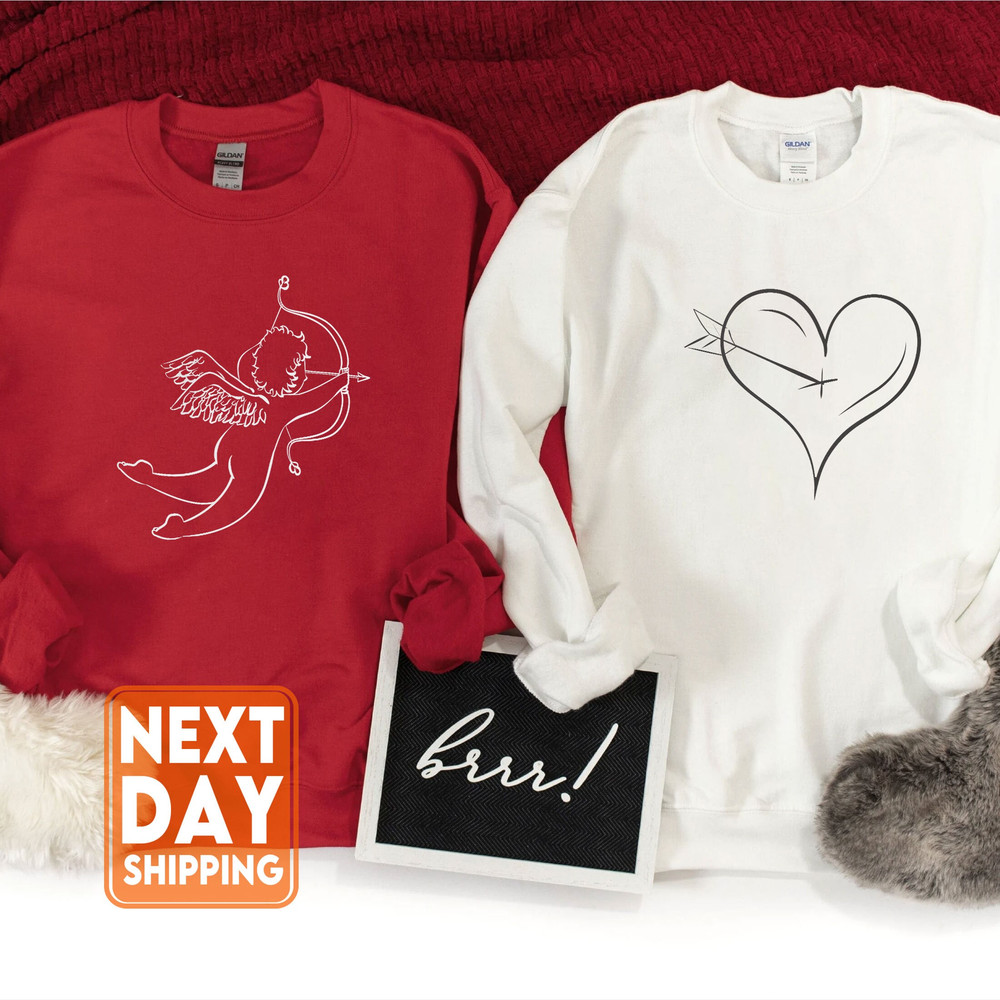 Couple Matching Sweatshirt, Arrow Heart Couple Shirt, Valentines Gift, Love Arrow Shirt, Valentines Day Shirt For Couple, Funny Couple Tee - 1.jpg